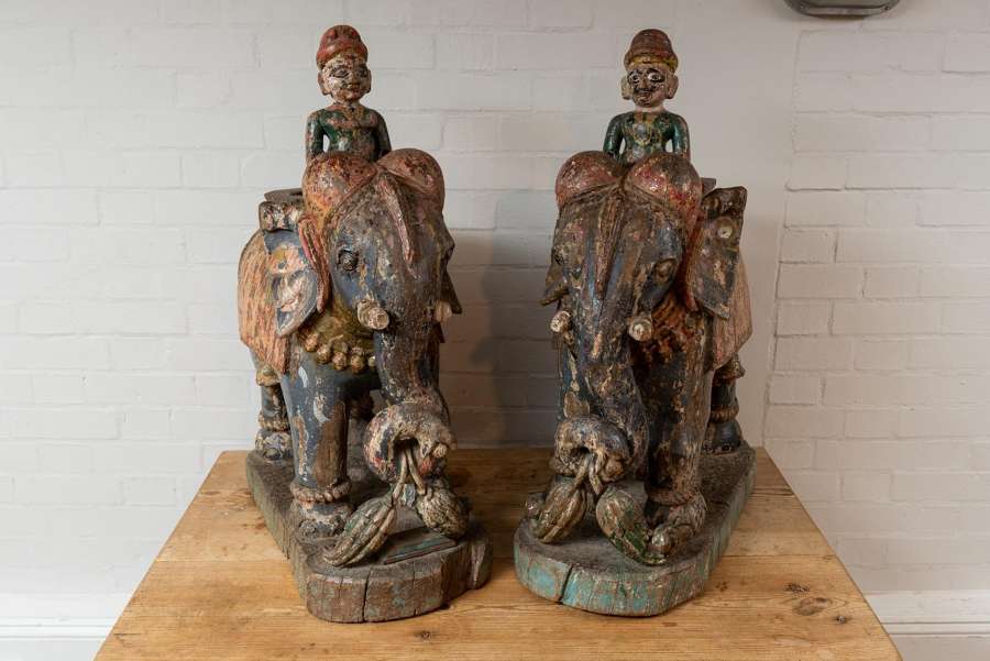 Pair of 19thc painted elephants from Rajasthan