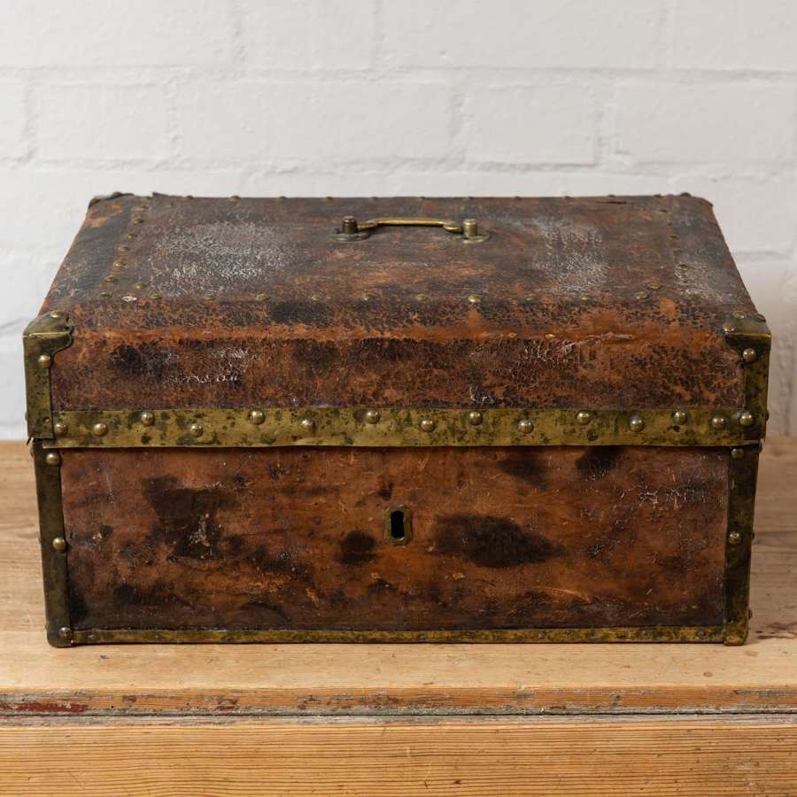 19thc swedish brass bound leather document box