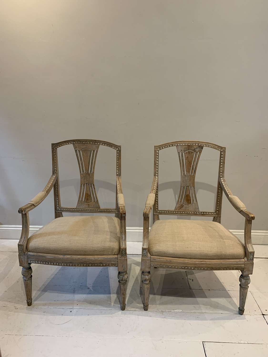 1920’s pair of Swedish chairs scraped to the original paint