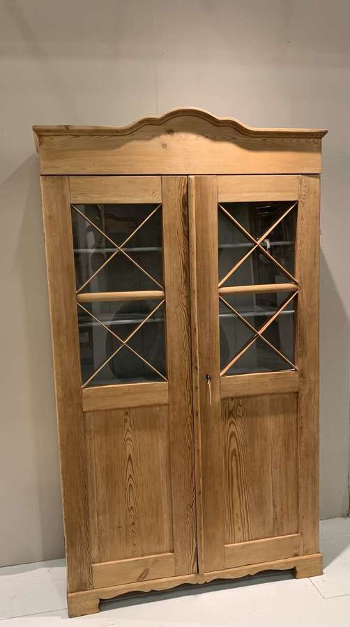 C19th pine Cabinet with glazed doors