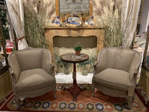 C1900 pair of upholstered Swedish armchairs