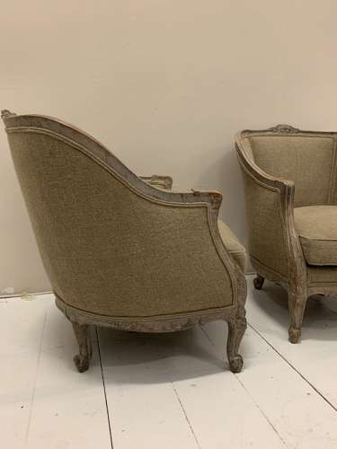 C1900 pair of upholstered Swedish armchairs