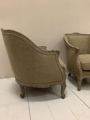 C1900 pair of upholstered Swedish armchairs