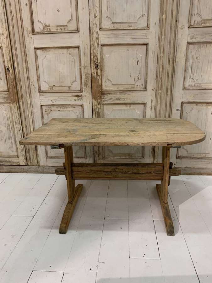 18th century Swedish country pine table with curved end