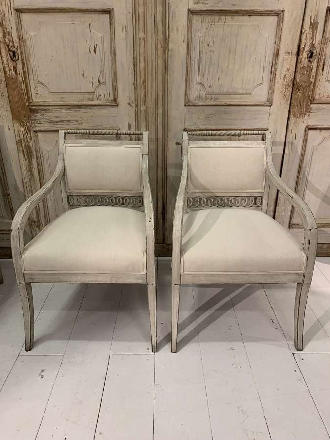 19th century pair of Swedish open armchairs with fretwork detail