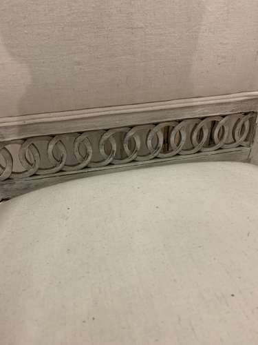 C19th painted Swedish open armchairs with fretwork detail