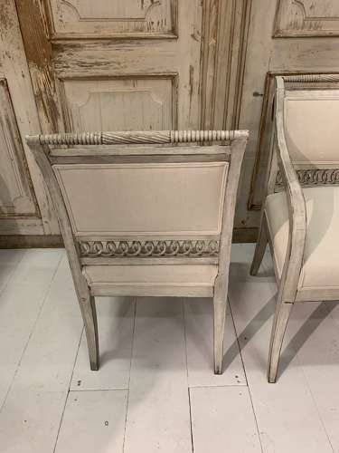 C19th painted Swedish open armchairs with fretwork detail