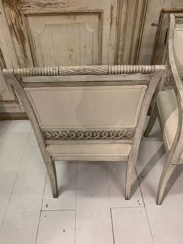 C19th painted Swedish open armchairs with fretwork detail