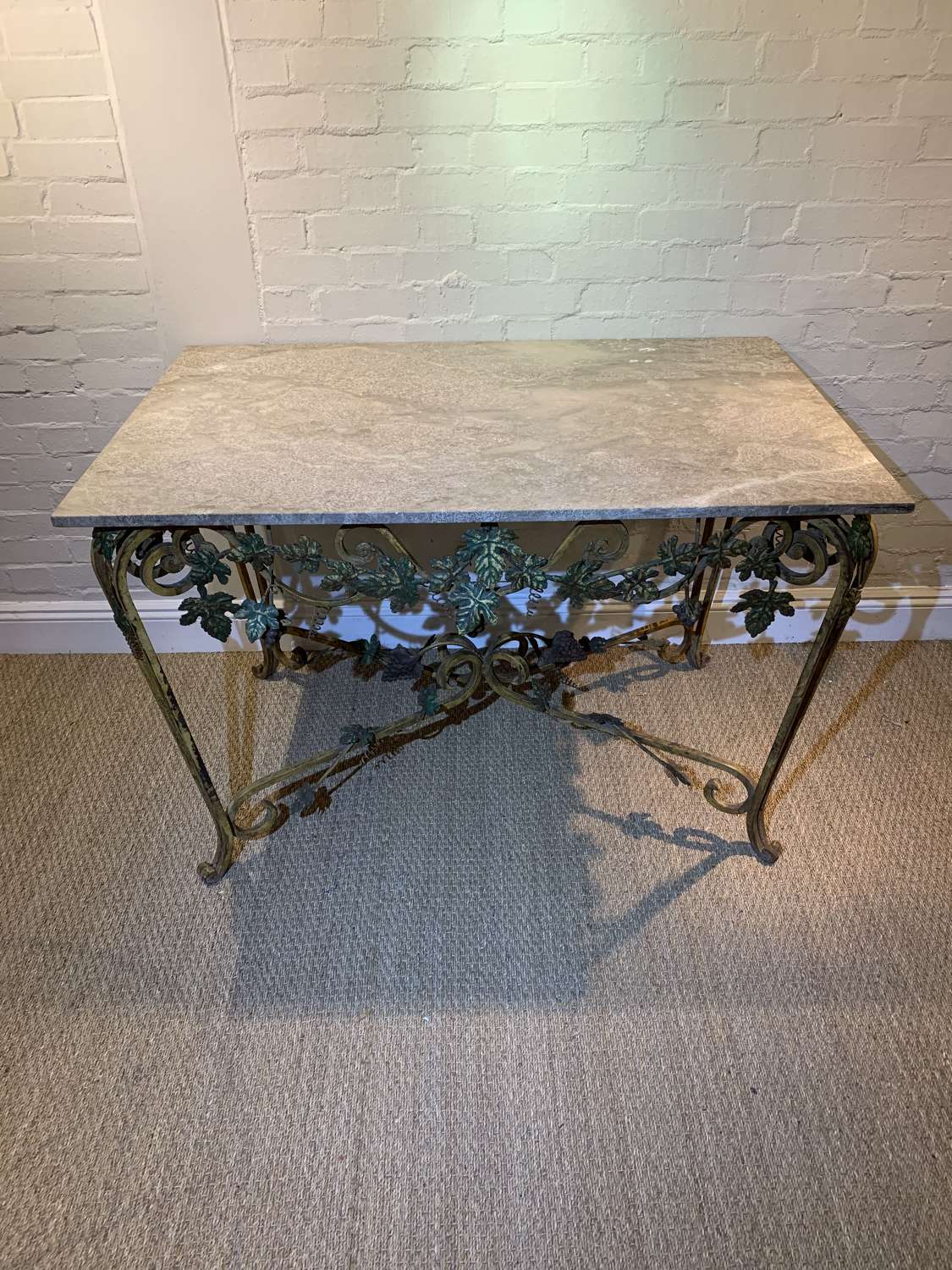Mid 20th century French wrought iron table with leaf decoration