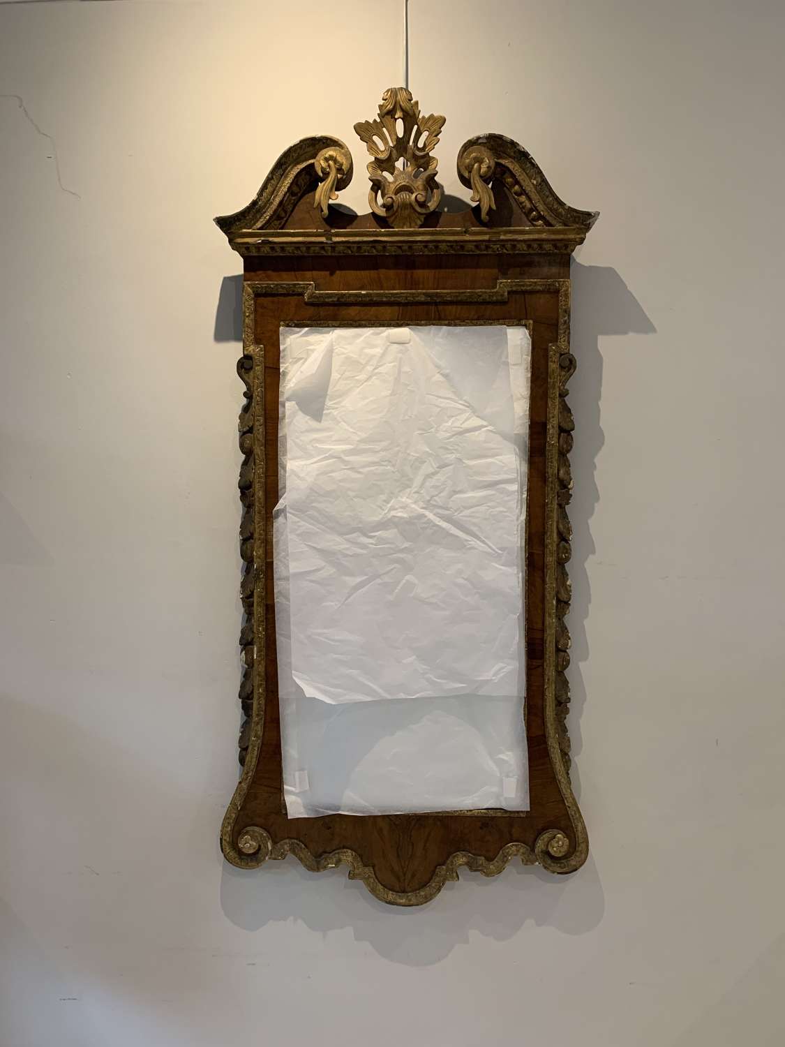 Circa 1780 burr walnut & gilt Irish mirror by Jackson of Dublin