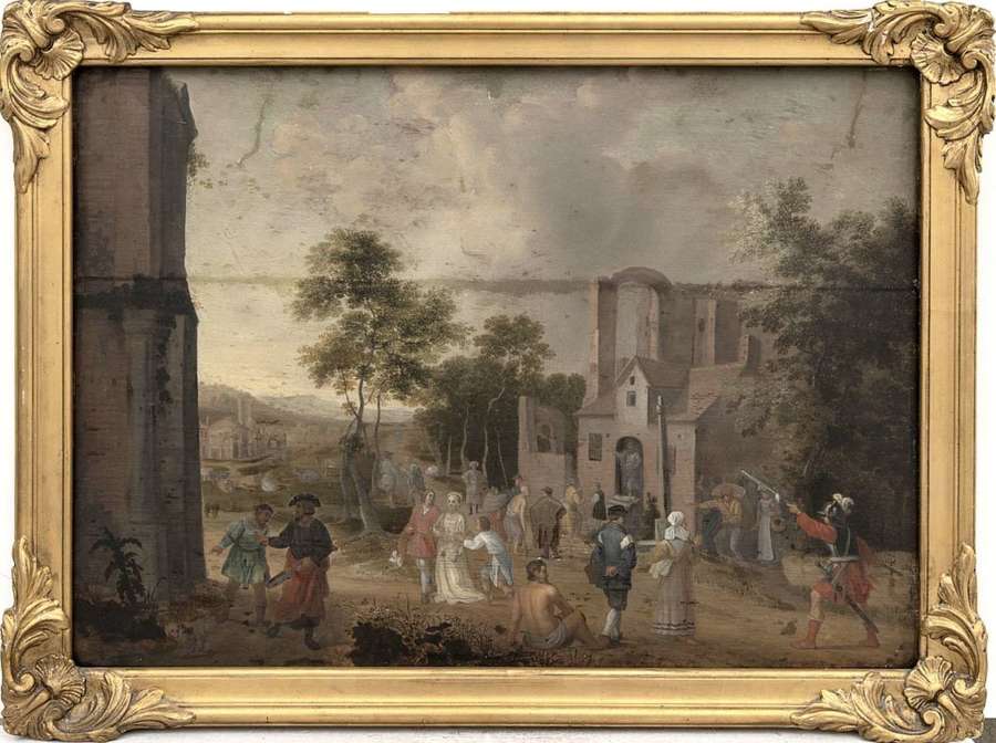 17th century framed classical scene Dutch oil painting