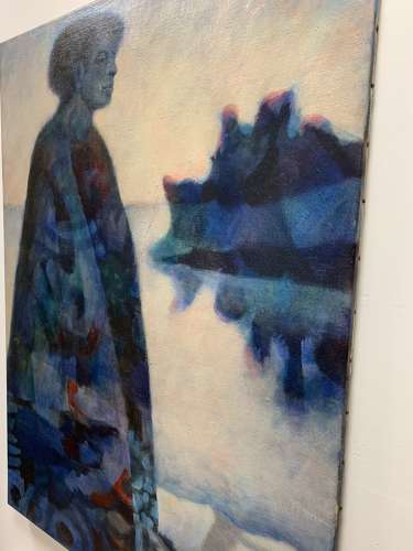 Striking large 1970s canvas of male by S.A artist Cyril Fradan