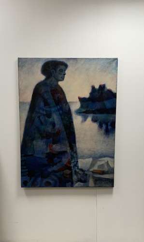 Striking large 1970s canvas of male by S.A artist Cyril Fradan