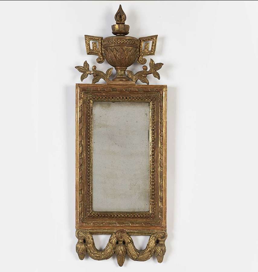 C18th Swedish gilt mirror with urn & swag decoration