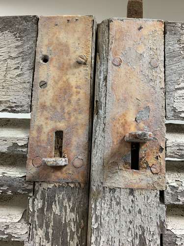 C1900s pair of painted french two part shutters