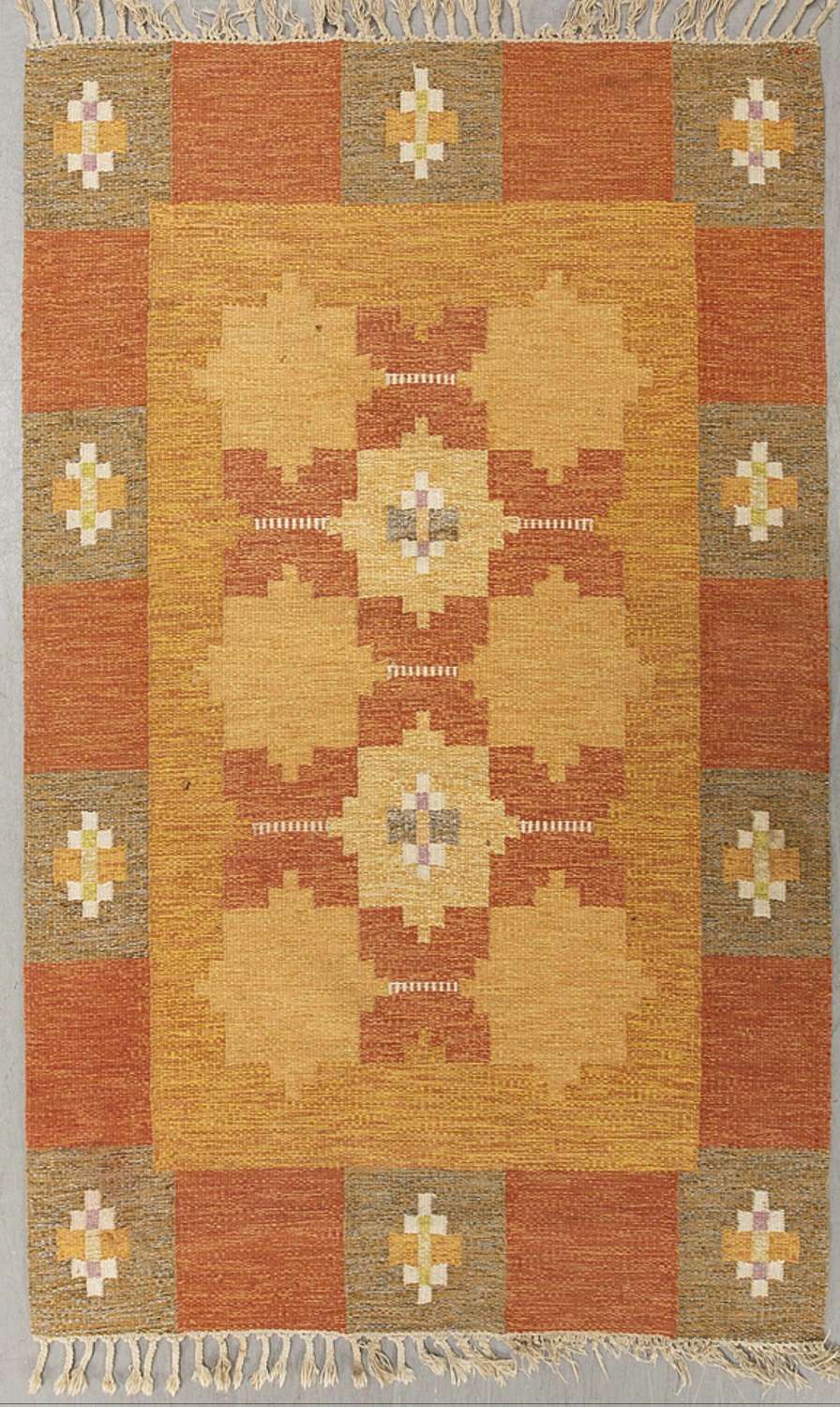 1960s Swedish flat weave rug by Ingegerd Silow