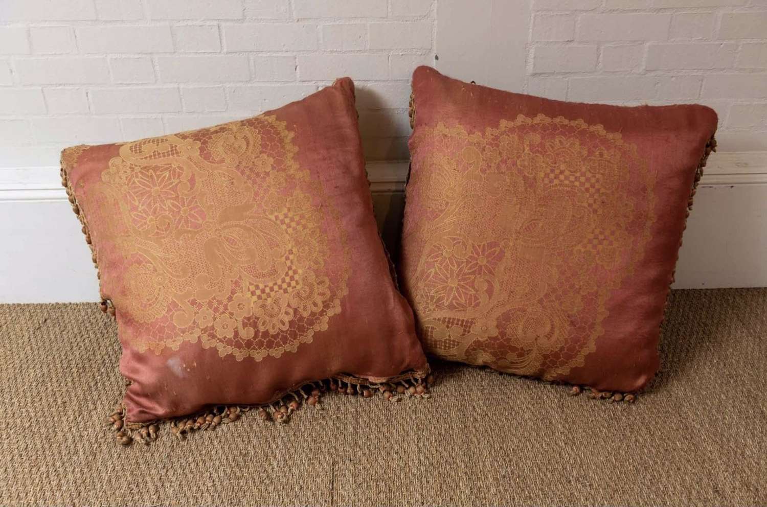 1930s pair of Large silk cushions