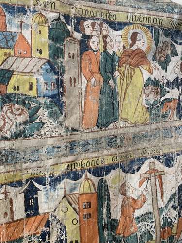 C18th double sided Swedish painted hanging/Bonad