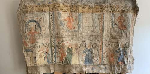 C18th double sided Swedish painted hanging/Bonad