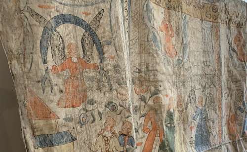 C18th double sided Swedish painted hanging/Bonad