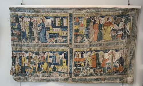 C18th double sided Swedish painted hanging/Bonad