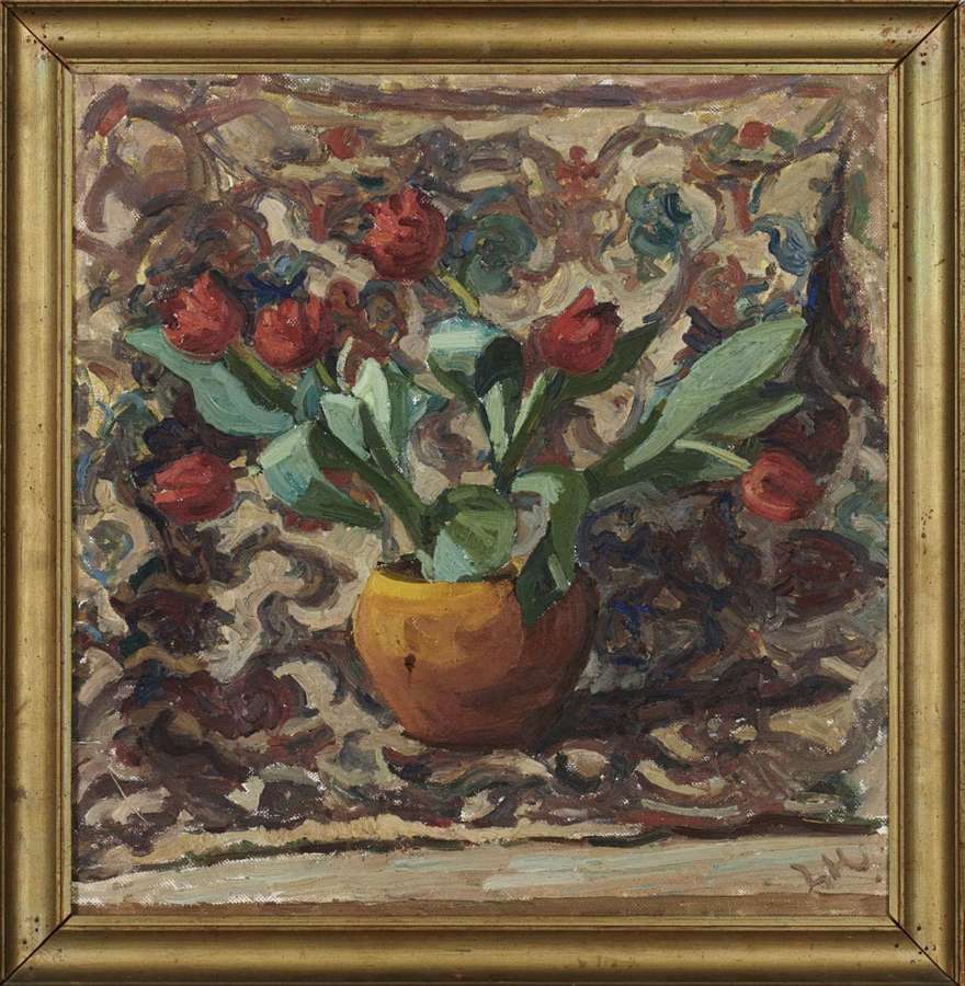 Mid 20th century Swedish oil painting of tulips