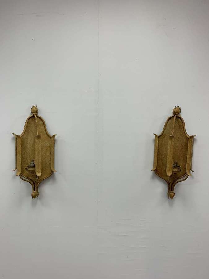 1970s pair of painted yellow, metal wall sconces
