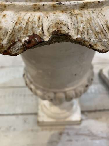 C1920s pair of painted cast iron french urns