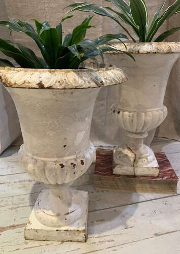 C1920s pair of painted cast iron french urns