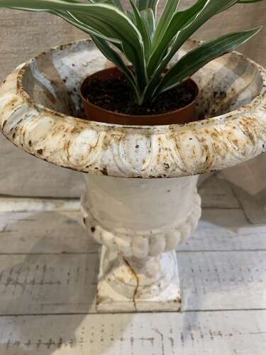 C1920s pair of painted cast iron french urns
