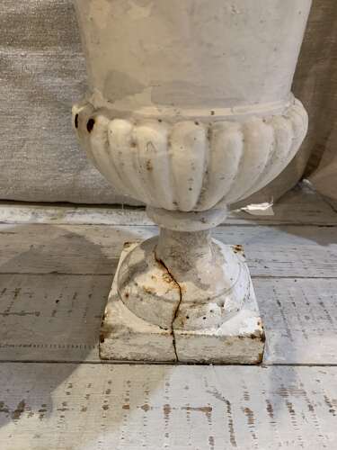 C1920s pair of painted cast iron french urns