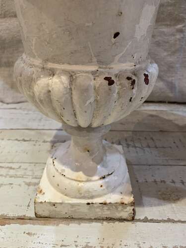 C1920s pair of painted cast iron french urns