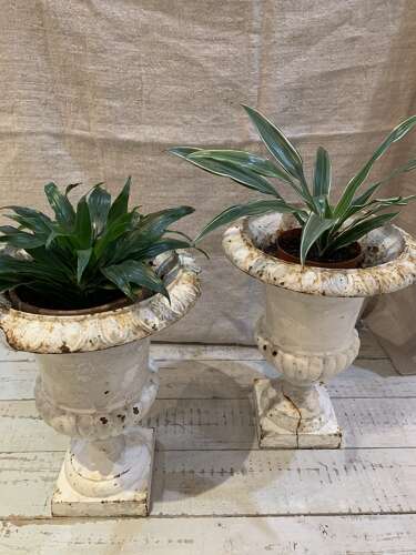 C1920s pair of painted cast iron french urns