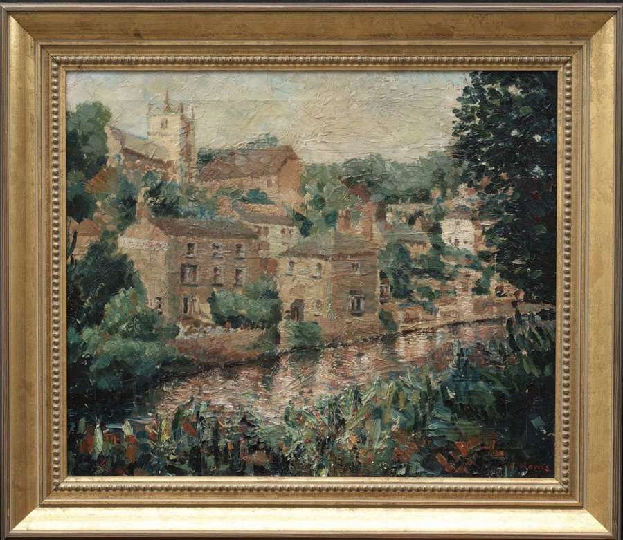 Mid 20th century framed oil canvas of Knaresborough