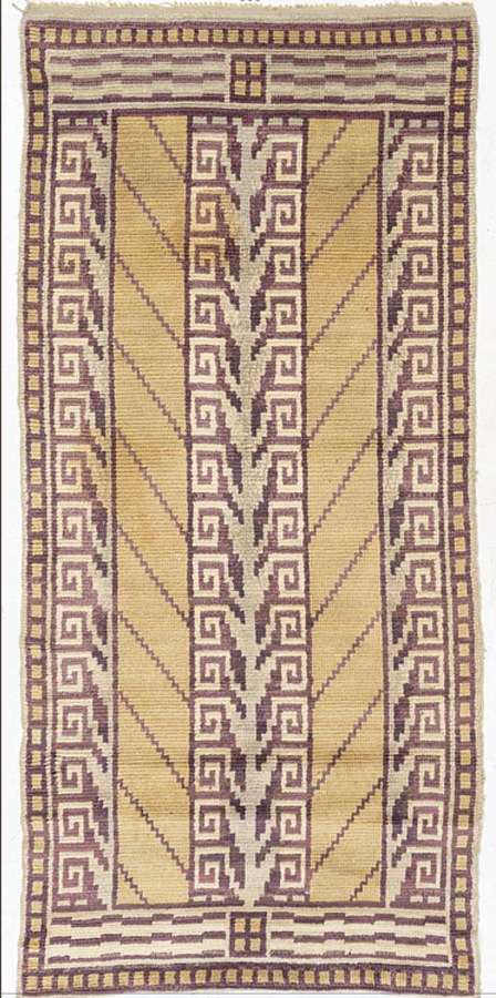 1930s Swedish deco rug with Greek key design