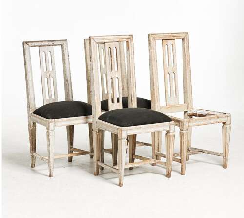 C19th Swedish Gustavian set of (4) painted dining chairs