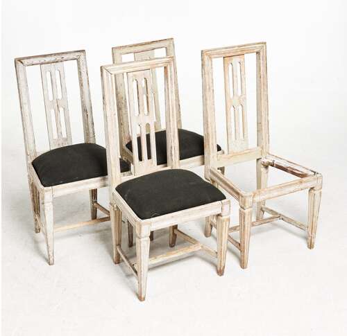C19th Swedish Gustavian set of (4) painted dining chairs