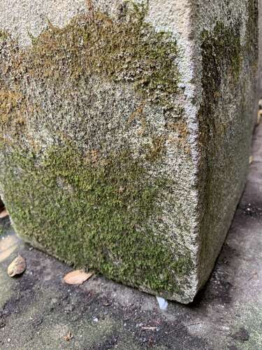 1910 pair of stone posts with flame finials
