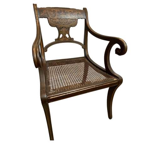 C1830s painted open armchair with cane seat
