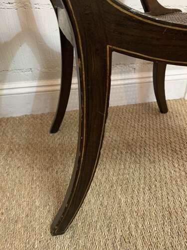 C1830s painted open armchair with cane seat