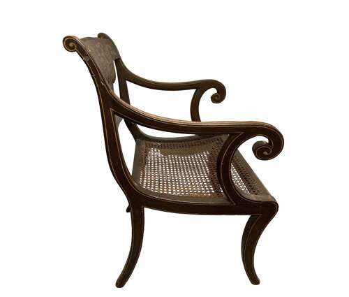 C1830s painted open armchair with cane seat