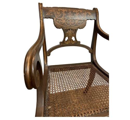 C1830s painted open armchair with cane seat