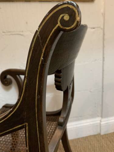 C1830s painted open armchair with cane seat
