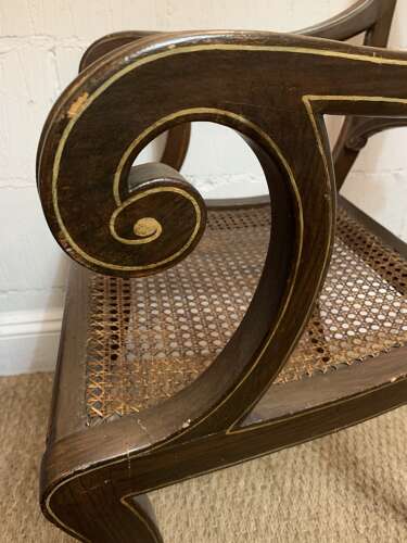 C1830s painted open armchair with cane seat