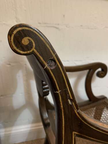C1830s painted open armchair with cane seat