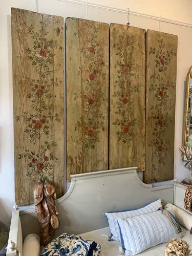 C1900s four French wooden panels with flower decoration