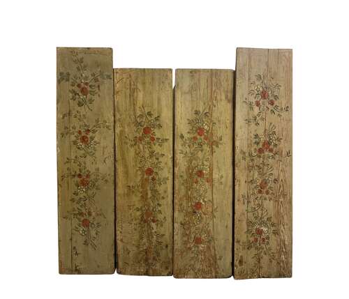 C1900s four French wooden panels with flower decoration