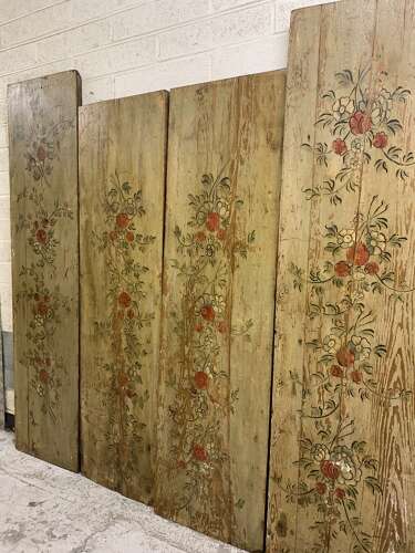 C1900s four French wooden panels with flower decoration