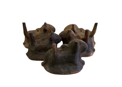Five C19th Alsatian terracotta cake moulds in lamb form  Alsace