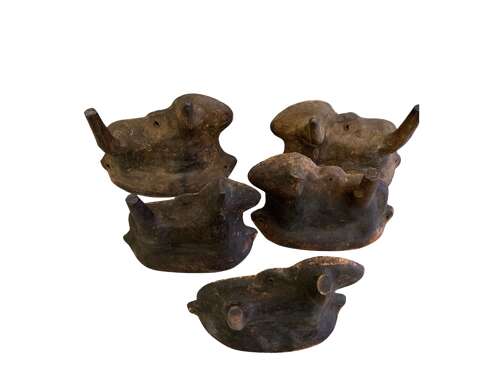 Five C19th Alsatian terracotta cake moulds in lamb form  Alsace